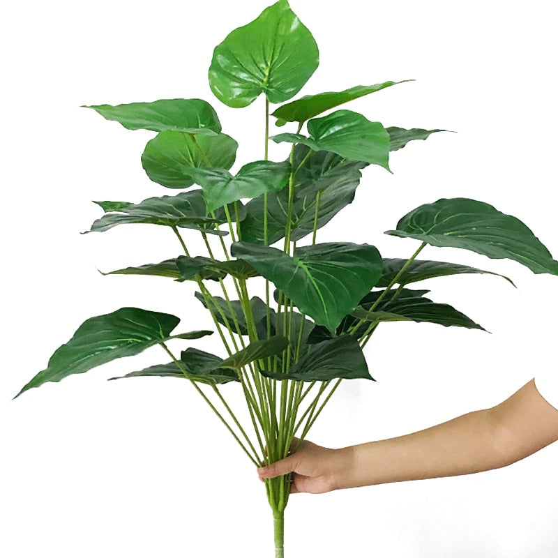 75cm 24Fork Fake Plants Large Artificial Monstera Tree Branch Plastic Tropical Palm False Turtle Leaf For Home Garden Room Decor