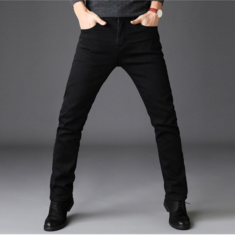 2022 Men Fashion Winter Jeans Men Black Slim Fit Stretch Thick Velvet Pants Warm Jeans Casual Fleece Trousers Male Plus Size