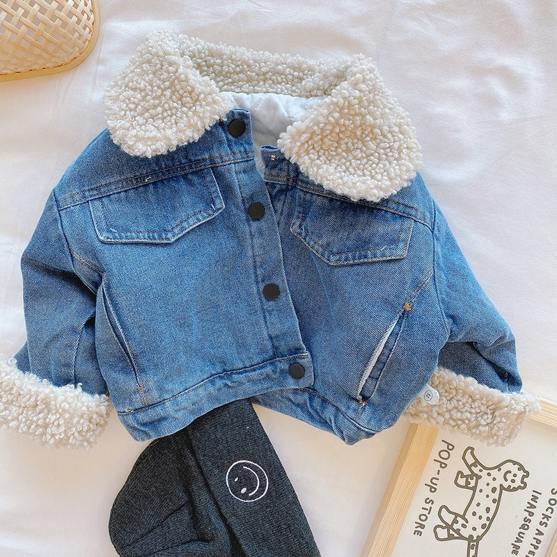 2022 New Spring Winter Kids Denim Jacket Baby Boys Girls Warm Coat Fashion Children Outerwear Toddler Baby Clothes