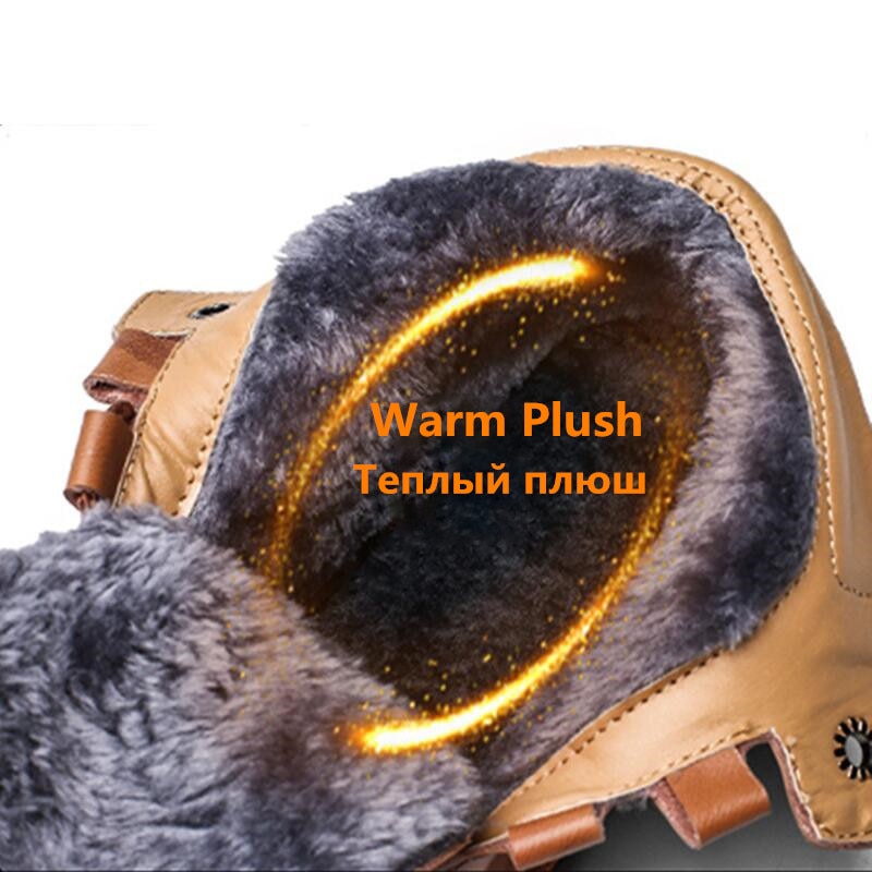 High Quality Leather Autumn Winter Men Boots Warm Plush Snow Boots Outdoor Fur Motorcycle Boots Ankle Boots Men&