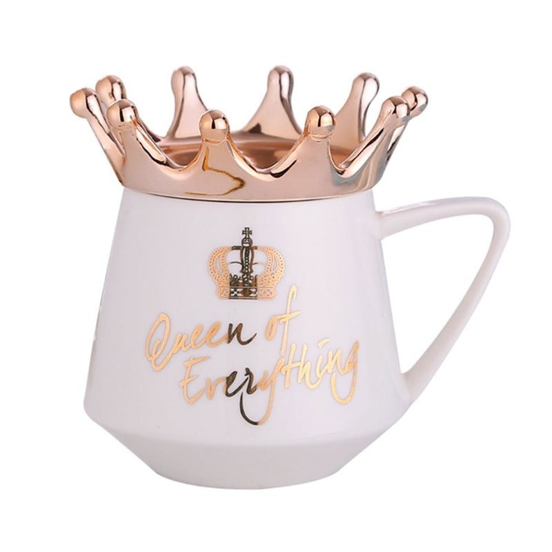 Creative Crown Ceramic mug Cute Coffee Mug Milk Cup with spoon lids Coffee tea Cup 300ml Capacity Water Mugs X-Mas Gift