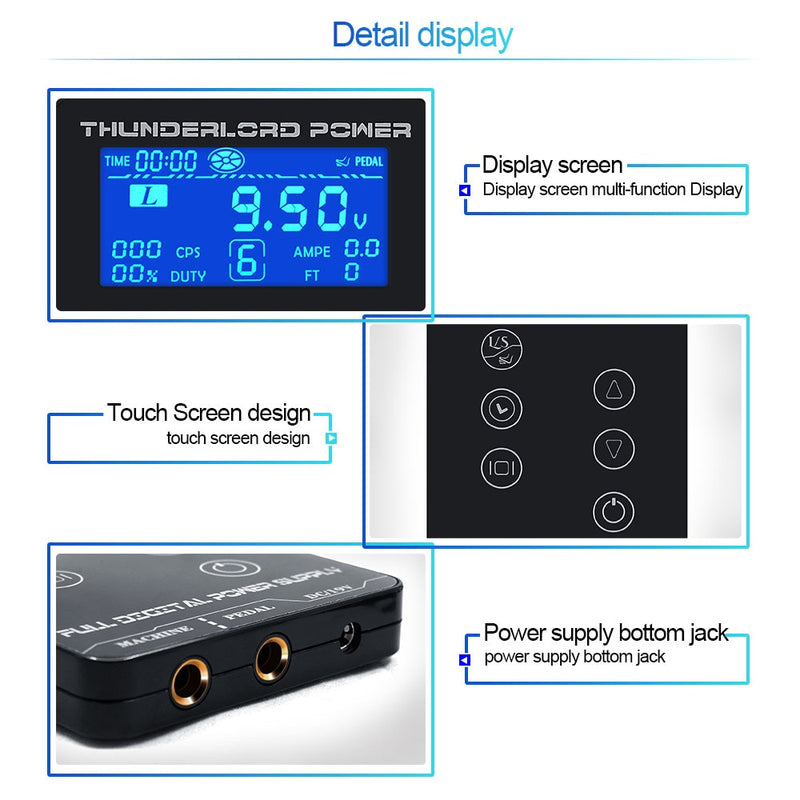 THUNDERLORD Digital Tattoo Power Supply LCD Touch Screen Dual Power Source For Tattoo Rotary Pen Makeup Machine Tattoo Supplies