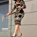 African Ladies Dresses Elegant Wrist High Waist V Neck Vintage For Work Office Business Fashion Slim Vestidos Dress Midi 2023