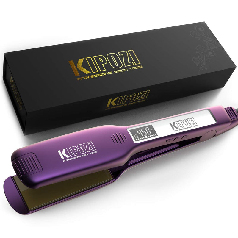 KIPOZI Professional Titanium Flat Iron Hair Straightener with Digital LCD Display Dual Voltage Instant Heating Curling Iron