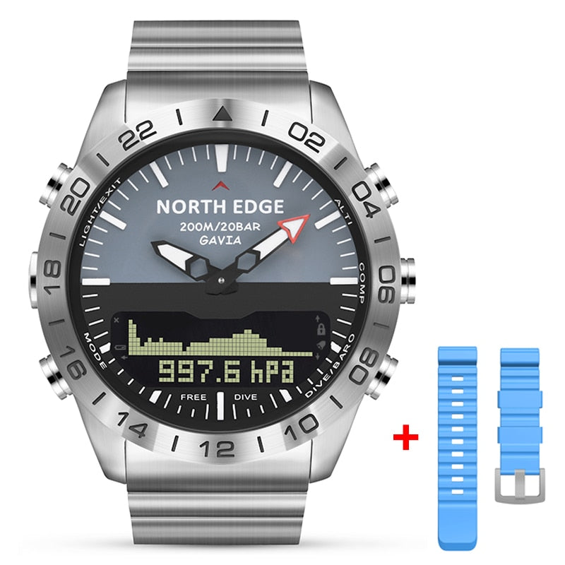 Reloj Digital deportivo de buceo para hombre, relojes para hombre, ejército militar, lujo, acero completo, negocios, resistente al agua, 200m, altímetro, brújula, borde norte