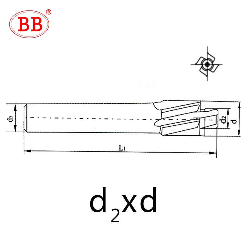 BB Piloted Counterbore Cutter HSS Flat Bolt Hole Cap Screw Countersink Milling Tool 4 Flutes Pilot M3 M20 Spot Router Slot Drill