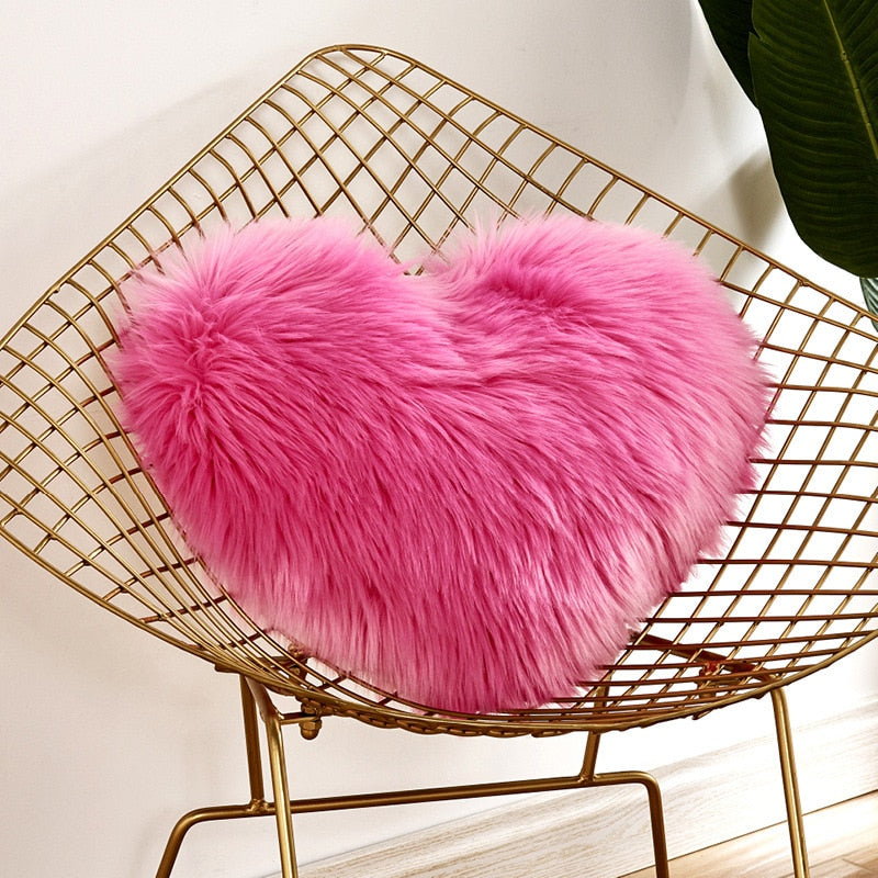 Sofa Pillow Cover+Inner Shaggy Pillow Love Heart Cushion Cover Faux Fur Sheepskin Pillow Case Living Room Decorative Pillowcases