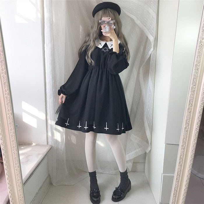 Vestido gótico Lolita Harajuku moda Cruz Cosplay vestido femenino japonés suave hermana estilo estrella vestido de tul linda chica ropa de calle