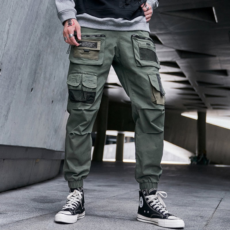 CHAIFENKO Schwarze Cargohose Herren Hip Hop Streetwear Jogger Jogginghose Mode Harajuku Haremshose Multi-Pocket Lässige Herrenhose