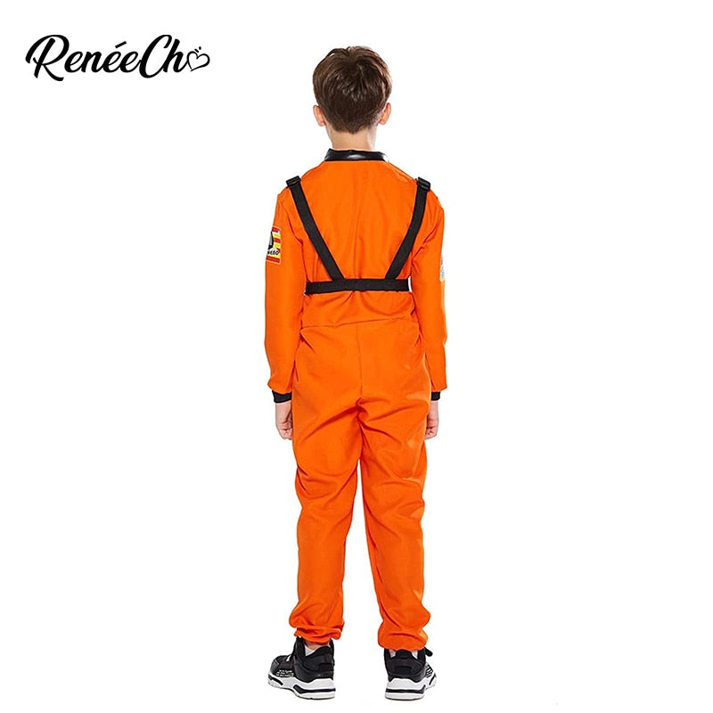 Reneecho Kinder Space Astronaut Kostüm Jungen Orange Astronaut Cosplay Splitter Spaceman Kostüm für Halloween