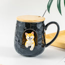 430ml Cute Animals Relief Ceramics Mug With Lid and Spoon Coffee Milk Tea Handle Cup Novelty Gifts