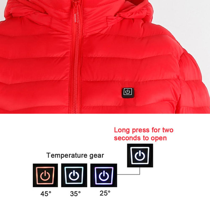 Chaquetas eléctricas gruesas con calefacción por USB, abrigo de algodón para exteriores con capucha, chaquetas térmicas de invierno para exteriores