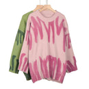 Women Knitted Sweater Vintage Green Striped Print Sweater Oversized Pullovers Winter Streetwear Long Sweaters Tie Dye Outerwear