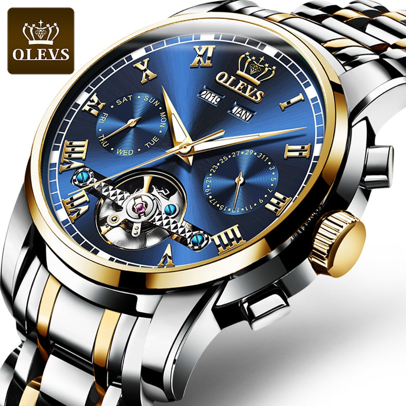 OLEVS Automatische Mechanische Herrenuhren Edelstahl Wasserdicht Datum Woche Grün Mode Klassische Armbanduhren Reloj Hombre