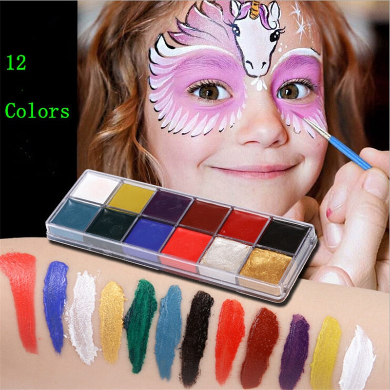 12 Colors Body Painting Play Clown Face Body Art Painting Oil Painting Tattoo Halloween Party Makeup Cosmetic Bodypainting