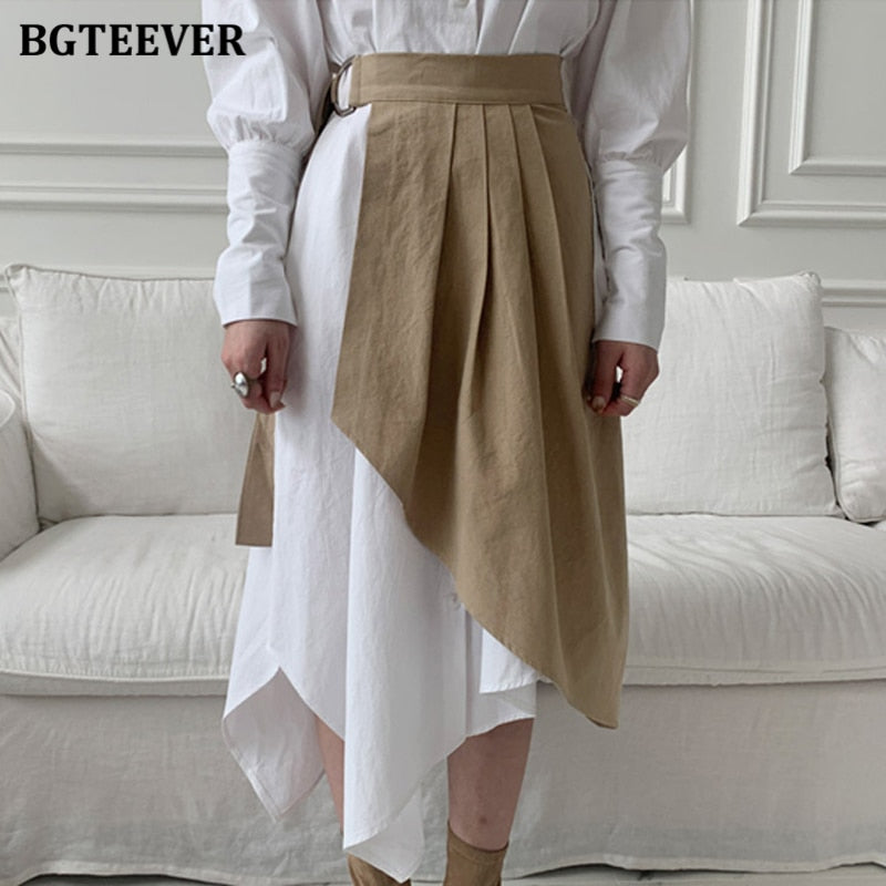 BGTEEEVR Stilvolles Damen Umlegekragen Unregelmäßiges Hemdkleid Elegant Langarm Damen Faltenkleid 2021 Frühling 2 Stück