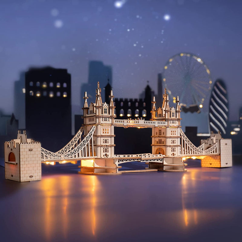 Robotime Rolife DIY 3D Tower Bridge Big Ben Famous Building Wooden Puzzle Game Easy Assembly Toy Gift for Children Teen Adult