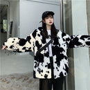 Korean Winter New Fashion Coat Harajuku Cows Printing Loose Full Sleeve Leather Jacket Vintage Flannel Keep Warm Cotton Clothes