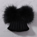 Winter Baby Knit Hat With Two Fur Pompoms Boy Girls Natural Fur Ball Beanie Kids Caps Double Real Fur Pom Pom Hat for Children