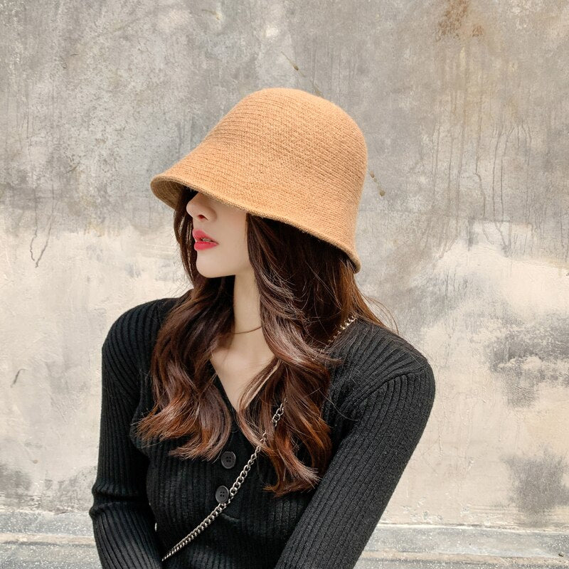 2020 Panamá cálido invierno sombrero de cubo para mujer para adolescentes sombrero de lana de fieltro para niña otoño e invierno moda piel negro gorra de hip hop