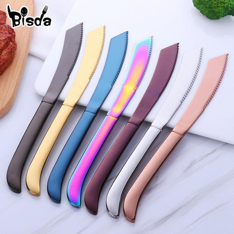 4/6/8pcs Stainless Steel Rainbow Steak Knife Sharp Table Knives Set Restaurant Cutlery Dinner Knife Black Dinnerware Set