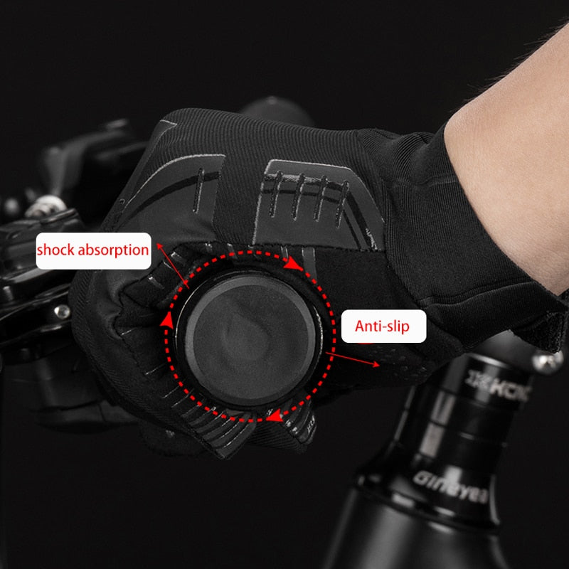 Guantes de ciclismo ROCKBROS a prueba de viento transpirables para hombres y mujeres, guantes de dedo completo para bicicleta de montaña, guantes antideslizantes para bicicleta, guantes absorbentes de golpes