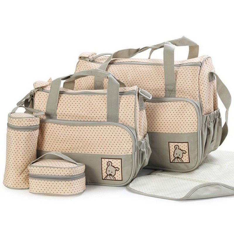 5Pcs/set Diaper Bag Suits For Mom Baby Bottle Holder Mummy Cart Pram Nappy Stroller Maternity Trolley Nappy Bag Sets