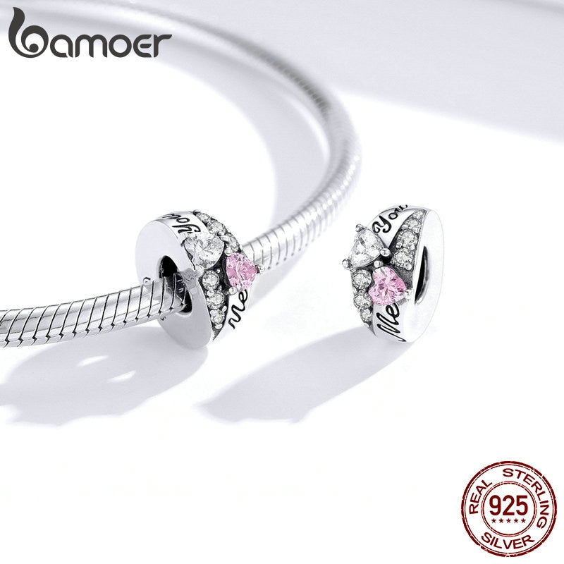 Bamoer Plata de Ley 925 dulce corazón anillo en forma de encanto para mujer Original plata DIY pulsera boda declaración joyería BSC283