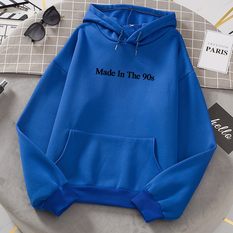 Cool Oversized Women Hoodies Made In The 90s Letter Print Sweatshirt Womens Winter Warm Streetwear Pullovers Thick Hoodie