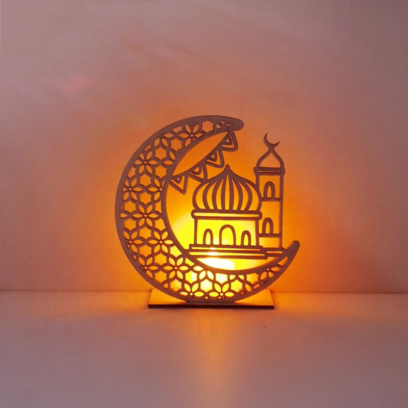 LED Eid Mubarak Wooden DIY Craft Ornament Pendant Islam Muslim Party Home Decoration Ramadan Kareem Event Party Supplies