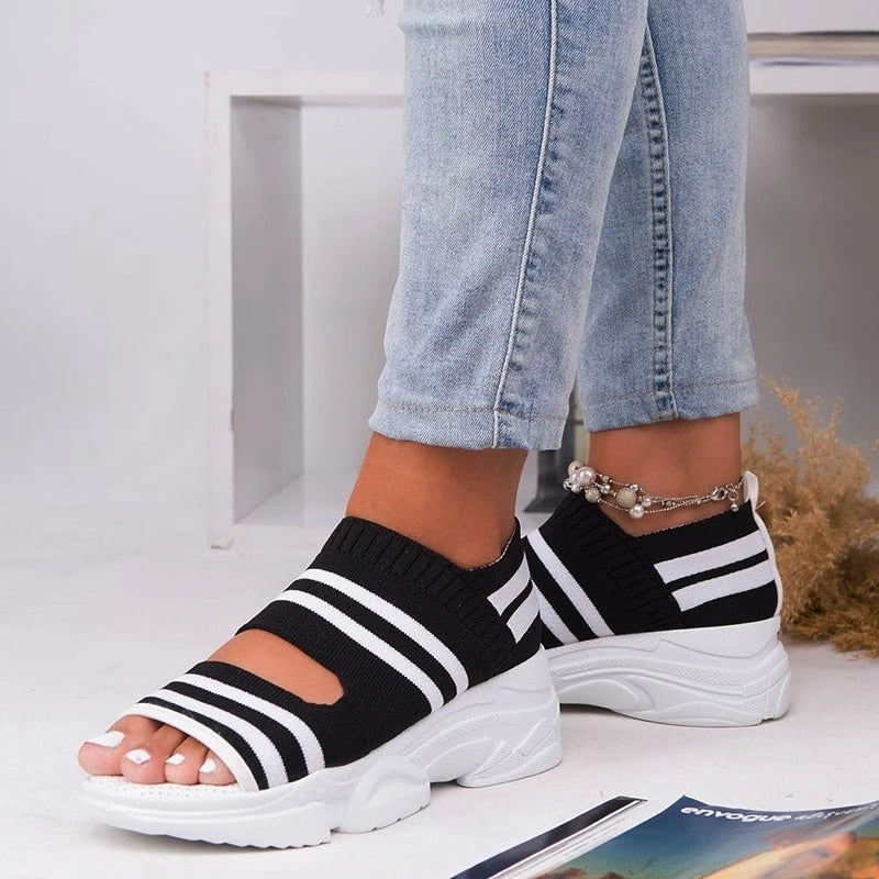 Nuevas sandalias de mujer 2022, zapatos de plataforma de tacón alto para mujer, zapatillas de deporte informales de verano para mujer, sandalias tejidas con punta abierta para mujer