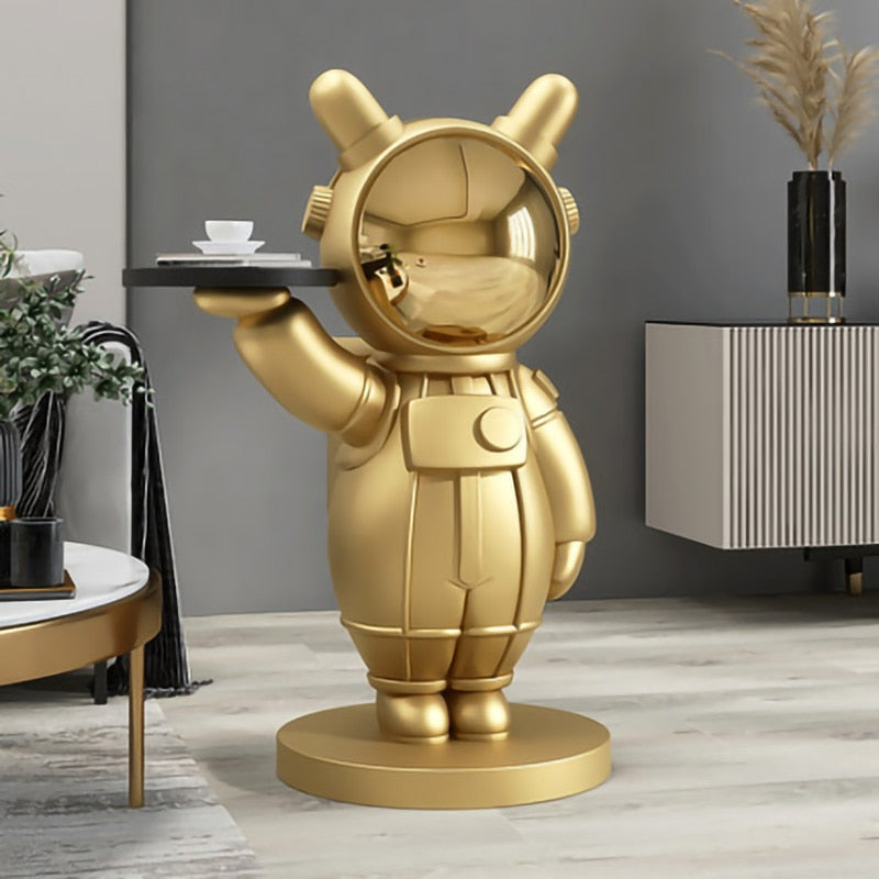 Figurita de bandeja de astronauta soñador, decoración nórdica para el hogar, estatua de resina para suelo, escultura moderna, accesorios de decoración para habitación interior