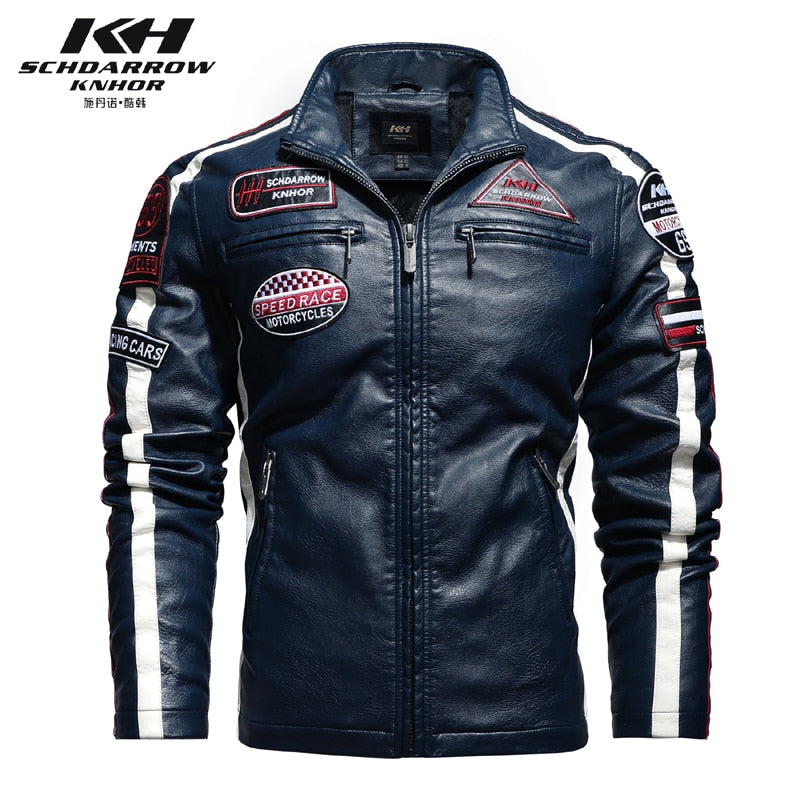 New Motorcycle Jacket For Men In Autumn/Winter  Fashion Casual Leather Embroidered Aviator Jacket In Winter Velvet  Pu Jacke