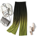 Female Summer Ice Silk Gradient Color Wide Leg Pants Pleated Nine Points Large Size High Waist Drape Skirt Straight Beach Pants