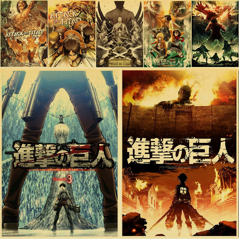 Pósteres Retro de ataque a los Titanes de Anime japonés, papel Kraft e impresiones de alta calidad, decoración de pared para Bar y habitación del hogar, póster, pintura artística
