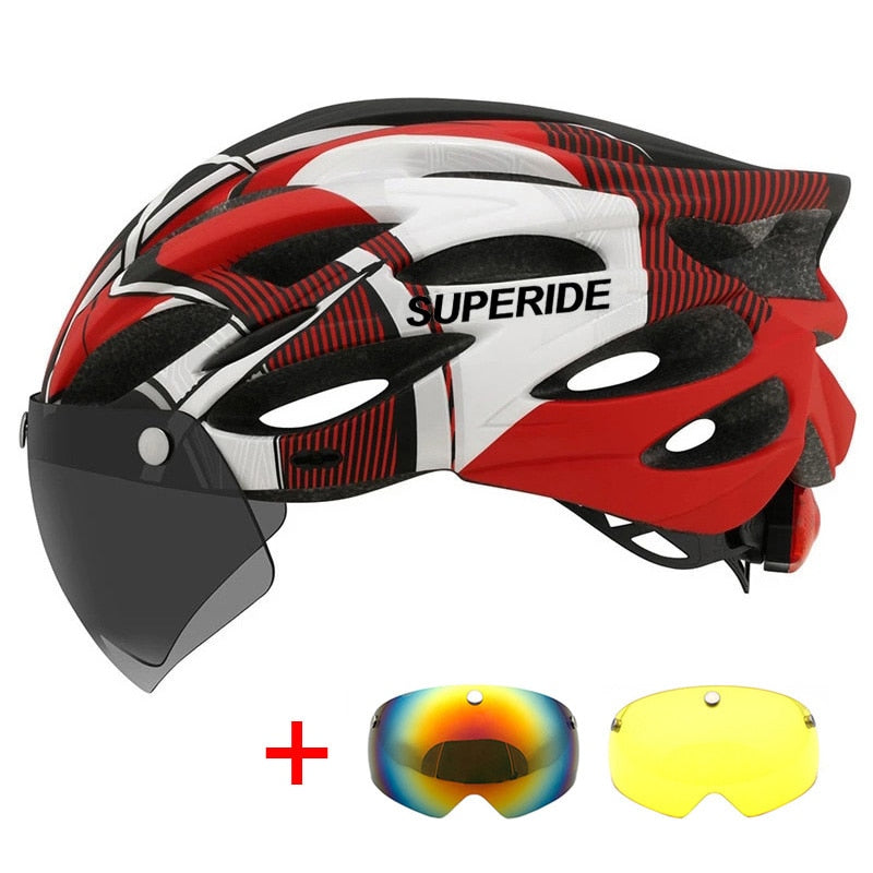 SUPERIDE Men Women Cycling Helmet with Rearlight Sports MTB Bicycle Helmet Road Bike Mountain Bike Helmet with Goggles &amp; Visor