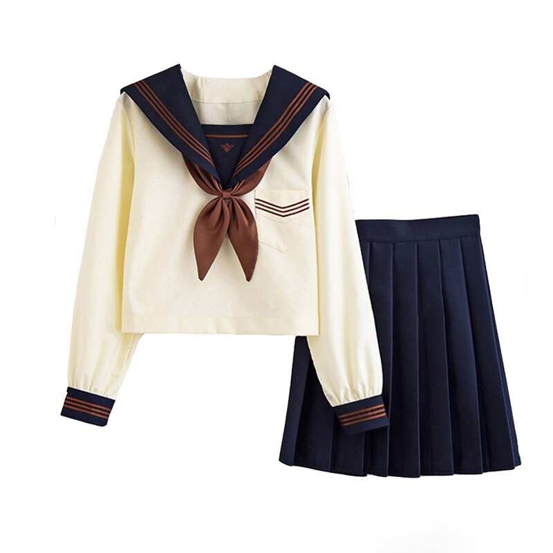 Uniforme escolar para niña, uniformes escolares de marinero de la Marina de clase japonesa, ropa de estudiantes para niñas, traje de marinero azul marino de Anime COS beige