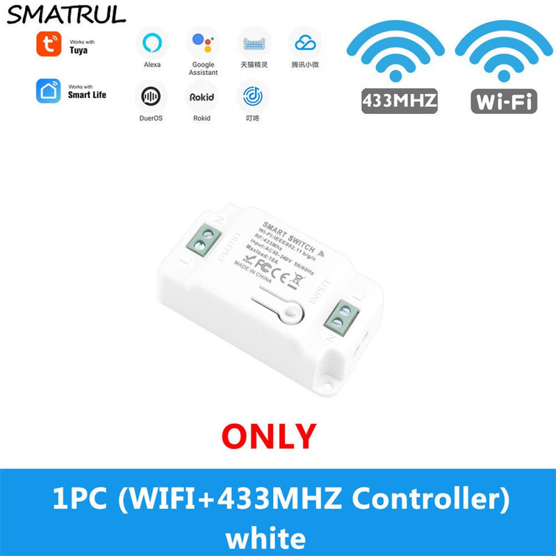 SMATRUL Tuya Smart Life Home APP WiFi +RF 433Mhz Switch LighT Wall Relay Timer Module Voice Google Home Alexa 110V 220V 10A Lamp