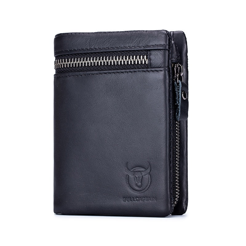 BULLCAPTAIN Short Tri-Fold Buckle Zipper Wallet Men&