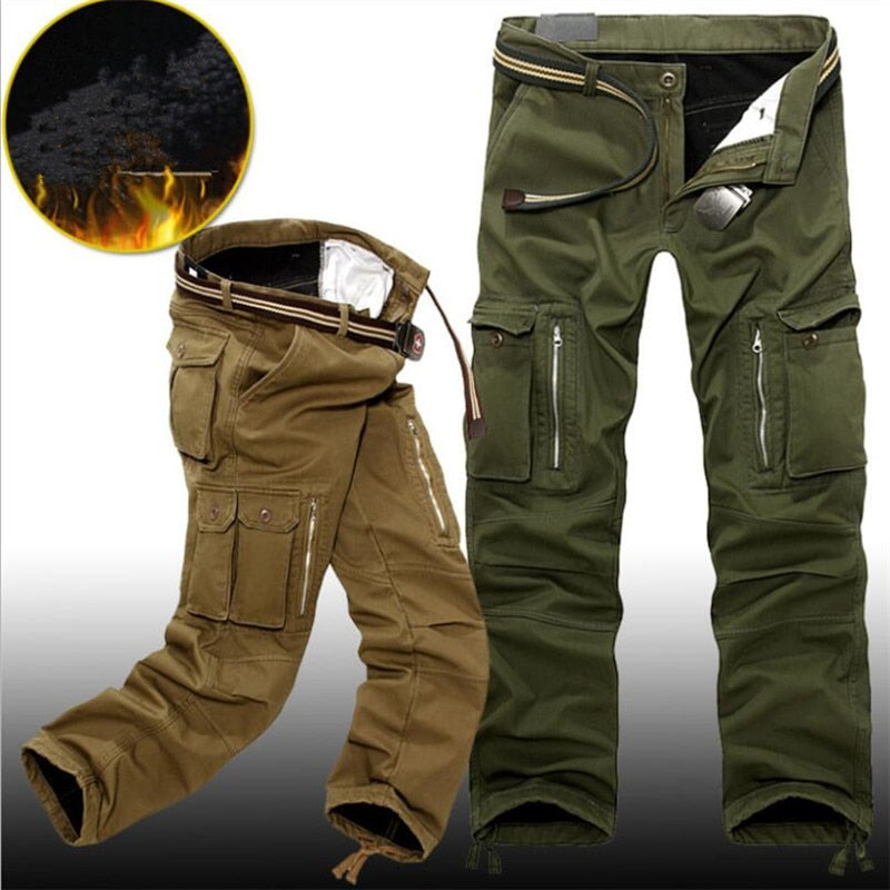 Winter Fleece Warm Tactical Pants Zip Cotton Trousers Loose Army Green Cargo Pants Men Casual Plus Thicken Tooling Pants size 40