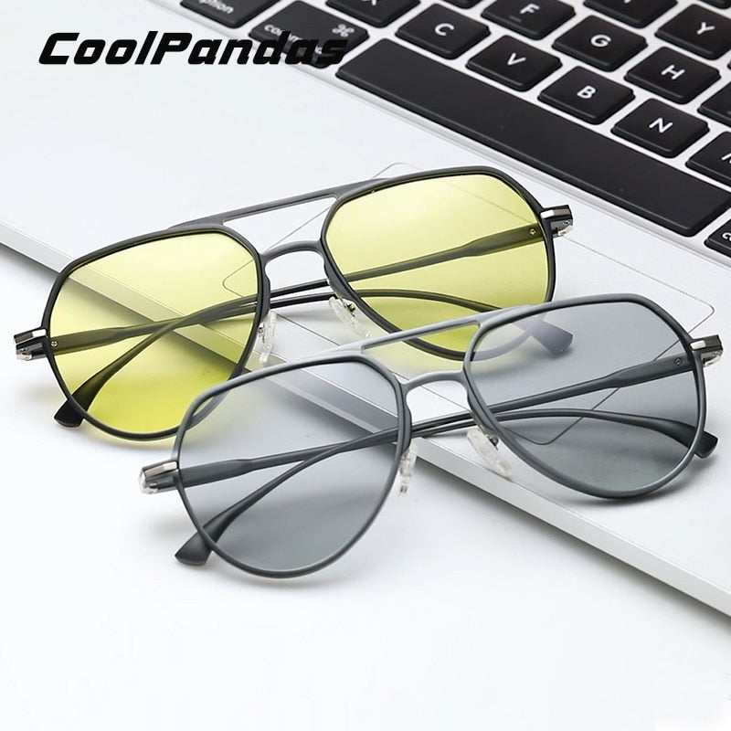 CoolPandas marca piloto gafas de sol hombres mujeres fotocromáticas día noche conducción polarizada Sun Glasse camaleón anteojos de sol hombre