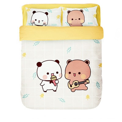 Juego de 4 Uds. De sábanas de cama de gato Kawaii, juego de cama de algodón, funda de edredón suave, tamaño doble Queen para niñas, sábanas y fundas de almohada