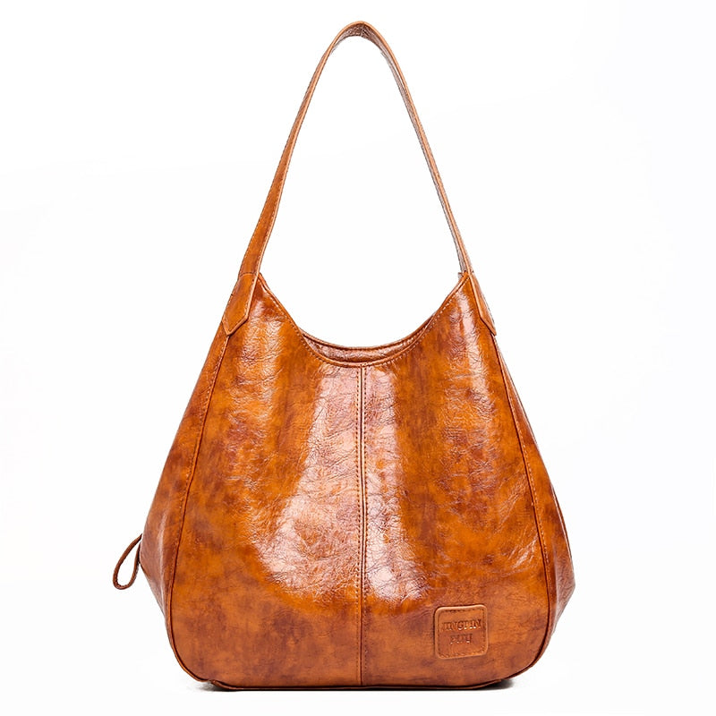 Bolso de mano informal para mujer, bolso de mano de gran capacidad, bolso de señora de alta calidad, bolso de Hobo Vintage, bolso de hombro de retazos suave, marrón