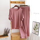 Summer Modal Cotton Pajamas For Women O-Neck Loose Sleepwear Set Two Piece Short Sleeve Lounge Wear Female Solid Homewear Suit