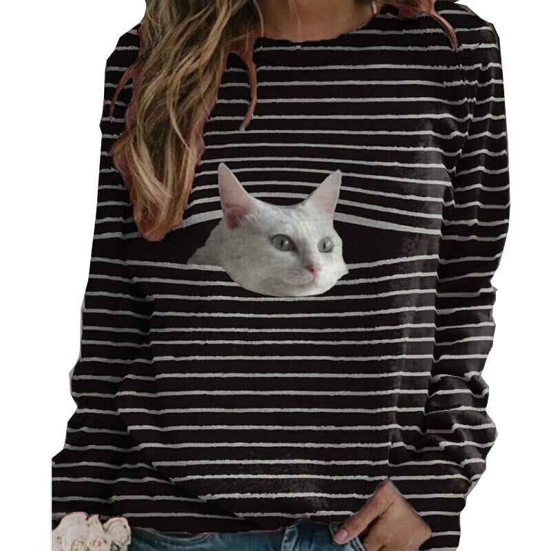 Lustige süße Katze 3D-Druck Lässige Pullover Frauen Kleidung Frühling Herbst Sweatshirts Langarm T-Shirts Dame Kleidung Mode Tops