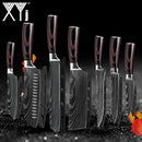 Japanese Stainless Steel Kitchen Knives Laser Damascus Pattern Chef Santoku Cleaver Slicing Utility  Gyuto Boning Knives Tool