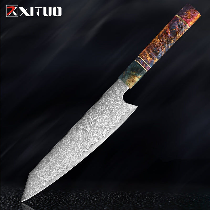 XITUO Chef's Nakiri Knife 67 Schichten japanischer Damaskus-Stahl Damaskus-Kochmesser 8 Zoll Damaskus-Küchenmesser Solidified Wood HD