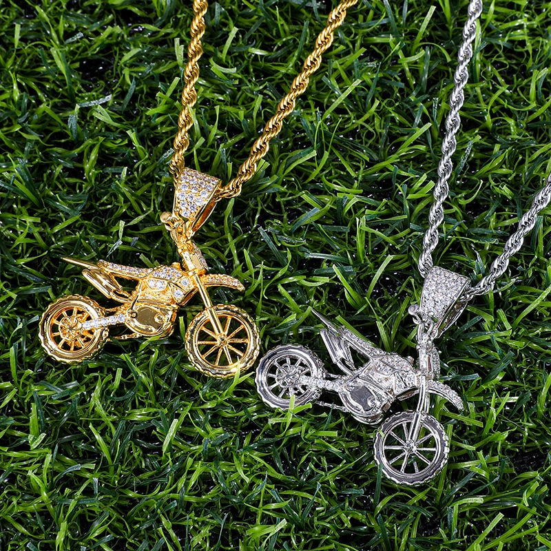 HIP Hop Full AAA Iced Out Bling CZ Cubic Zircon Copper Cool Motorcycle Pendants &amp; Necklaces For Men Jewelry Wholesale