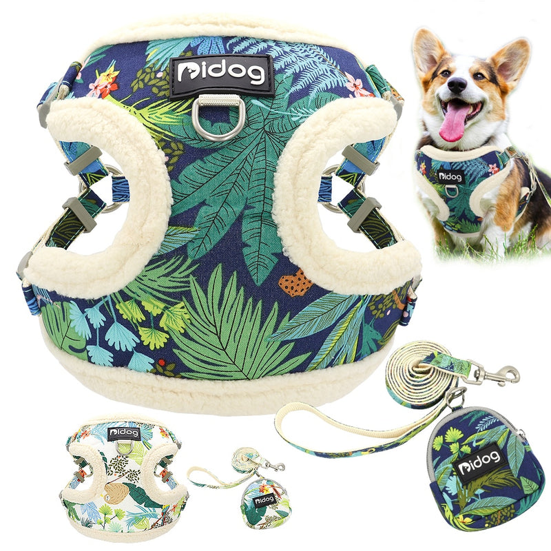 Soft Padded Mesh Harness Vest Leash For Small Dogs Chihuahua Printed Puppy Cat Harness Walking Running Leash Rope  Arnes Perro