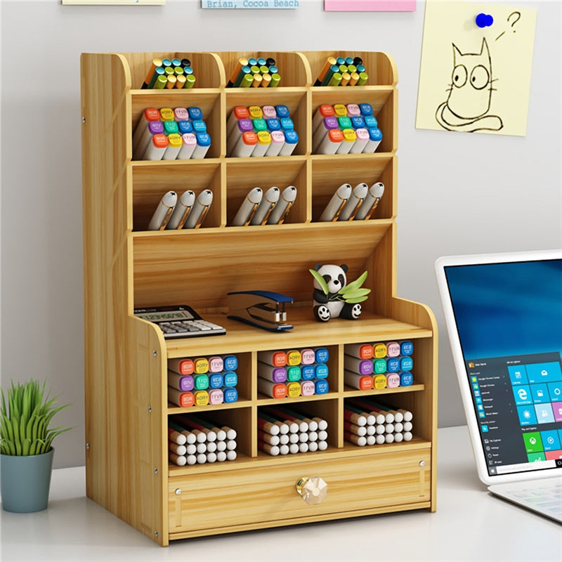 2021 Kreativer Multifunktions-Holz-Desktop-Stifthalter Büro Schule Schreibwaren Aufbewahrungsständer Fall Schreibtisch Stift Bleistift Organizer